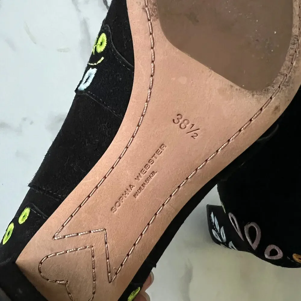 Sophia Webster Liliana Black Suede Embroidered Booties Size 38.5